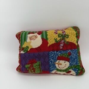 Christmas Pillow Needlepoint Santa Snowman Holiday Decor Happy Holly‎ Days